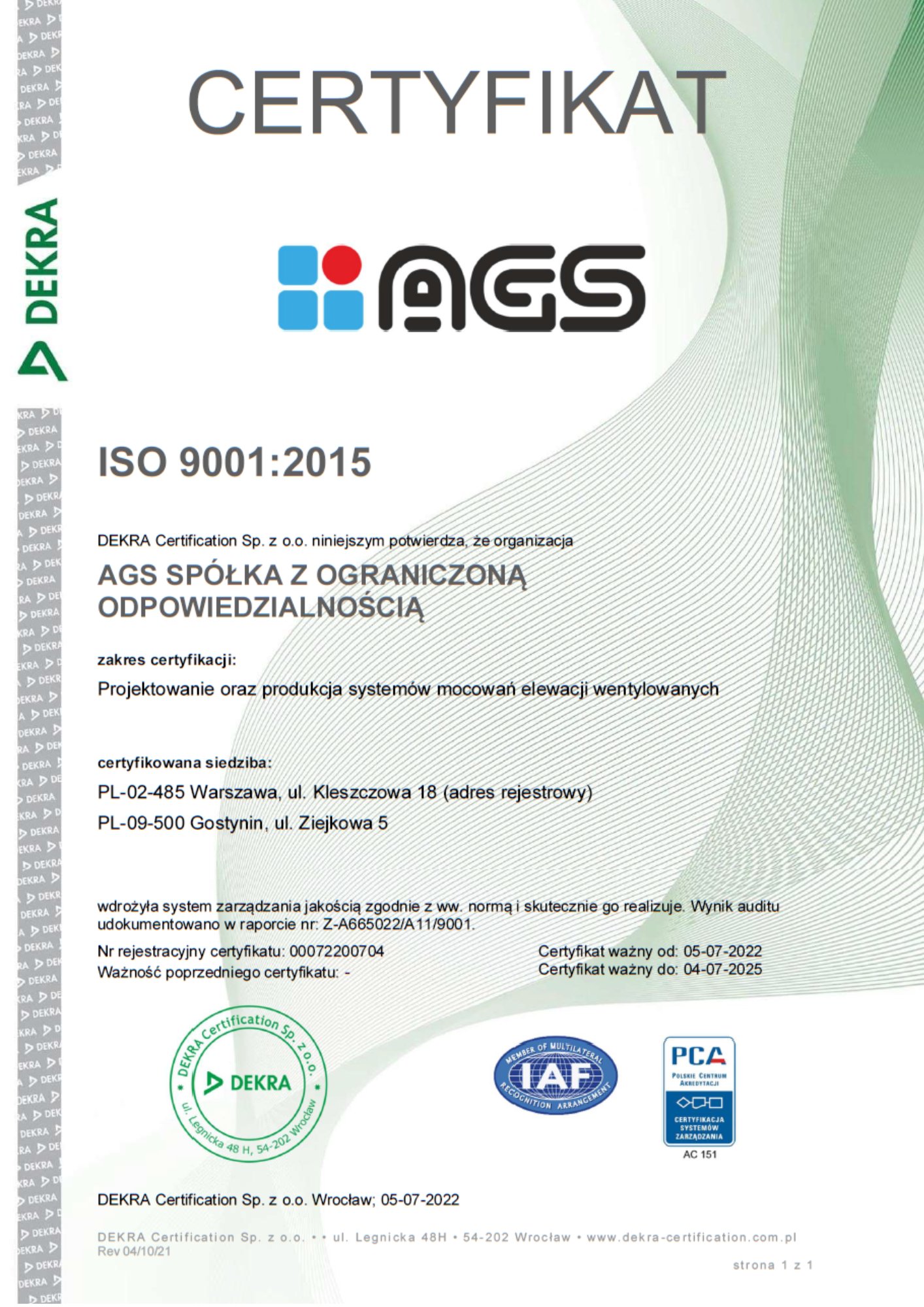 AGS Certyfikat 3